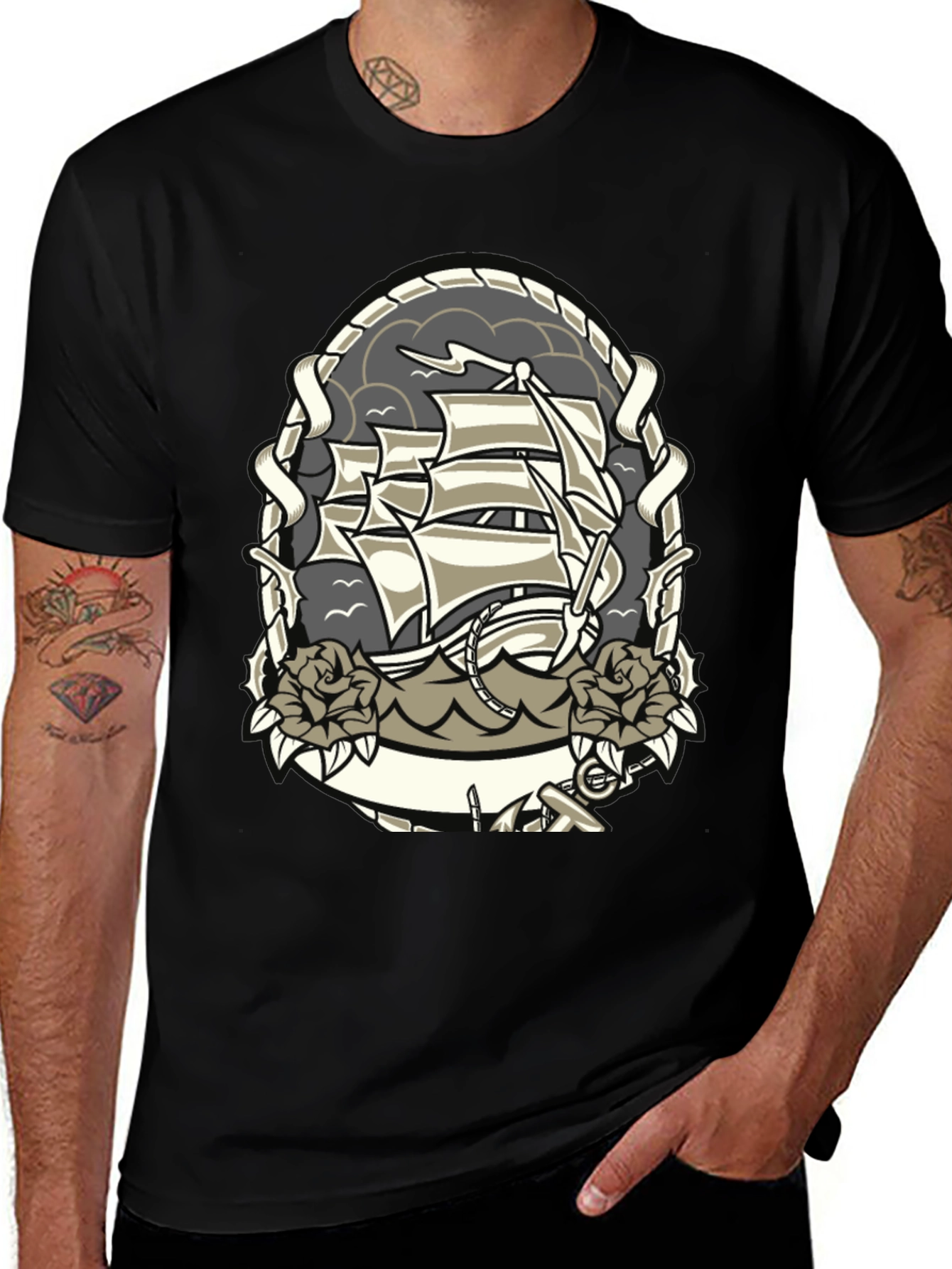 Nautical Ship Tattoo Graphic T-Shirt