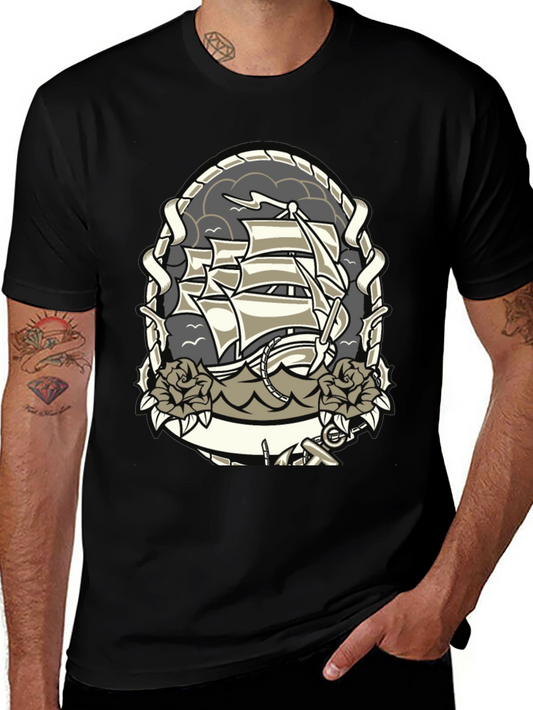 Nautical Ship Tattoo Graphic T-Shirt