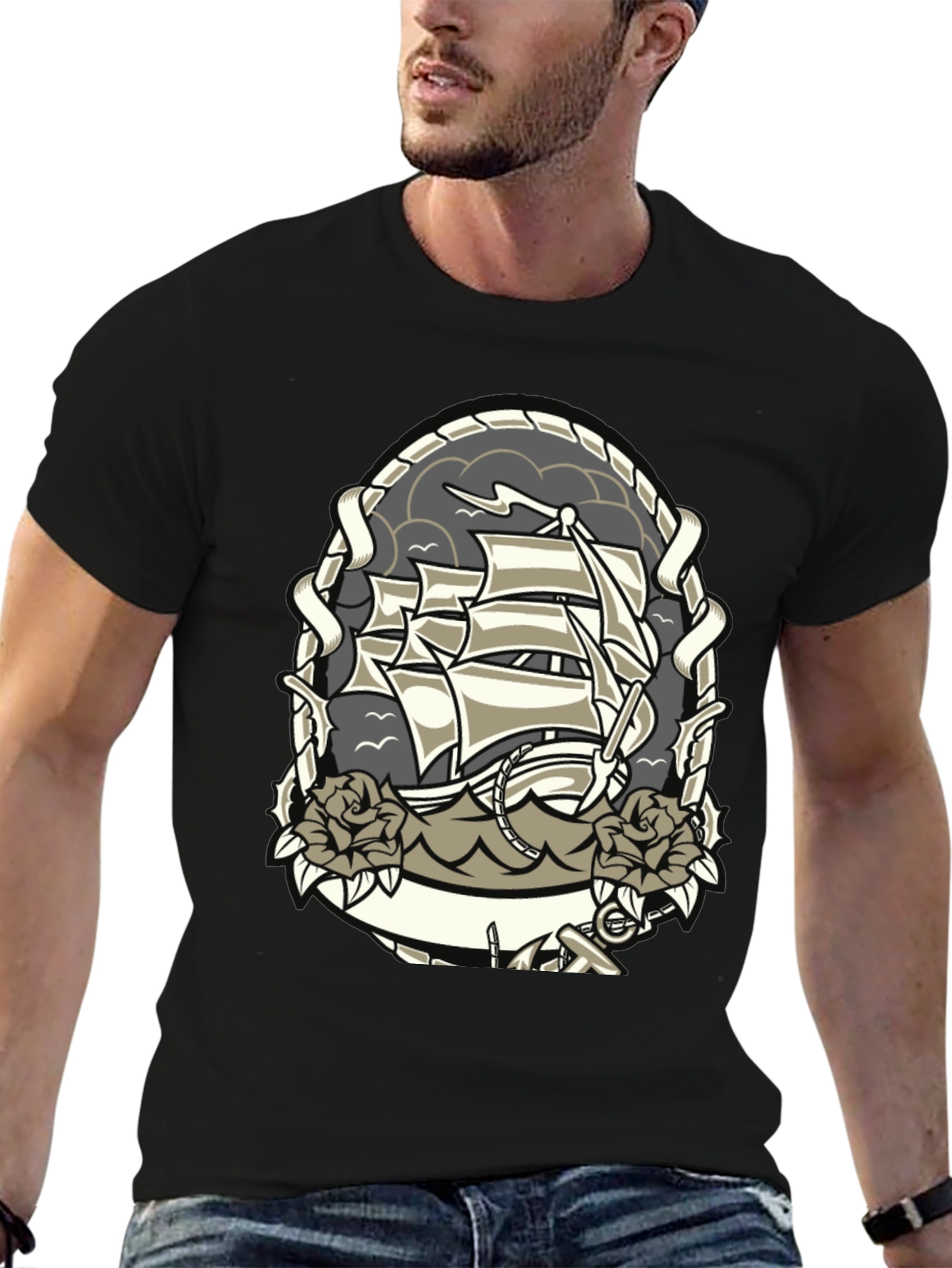 Nautical Ship Tattoo Graphic T-Shirt