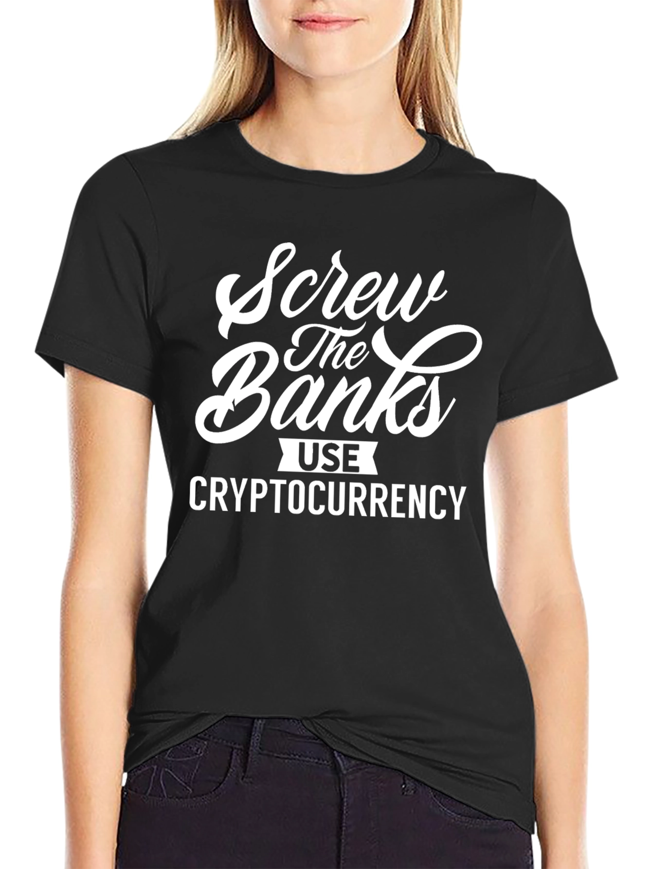 Screw the Banks Use Cryptocurrency Black T-Shirt