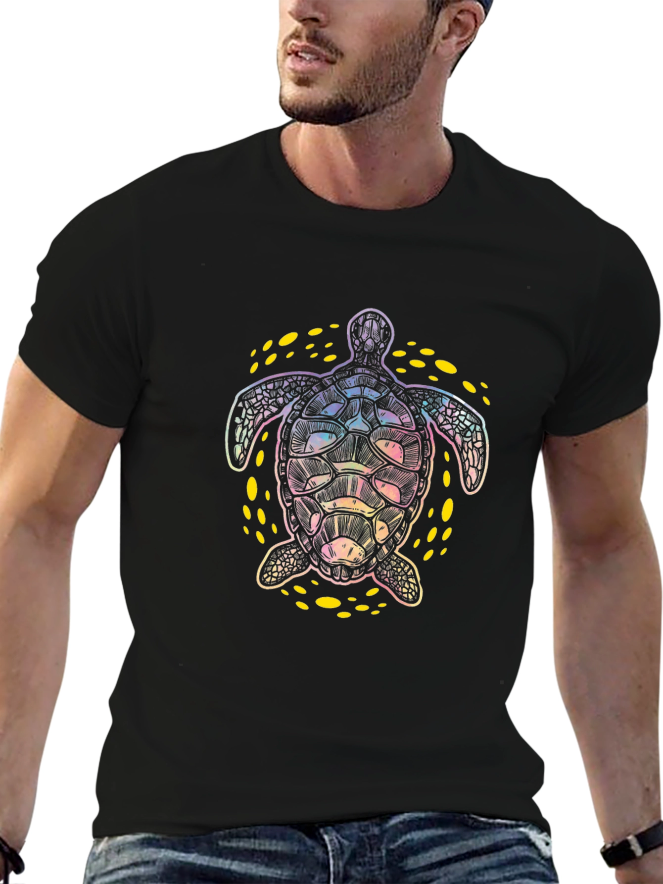 Turtle Graphic Tee - Black Cotton Comfort