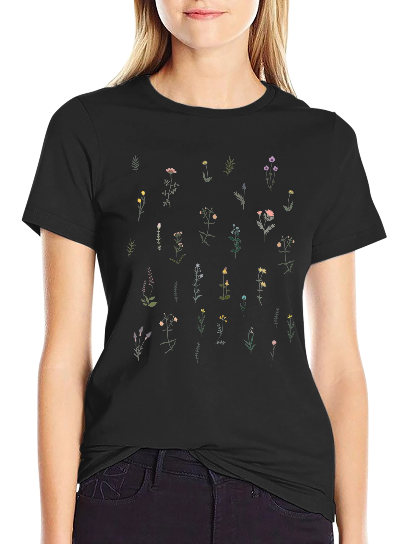 Wildflower Print Black T-Shirt