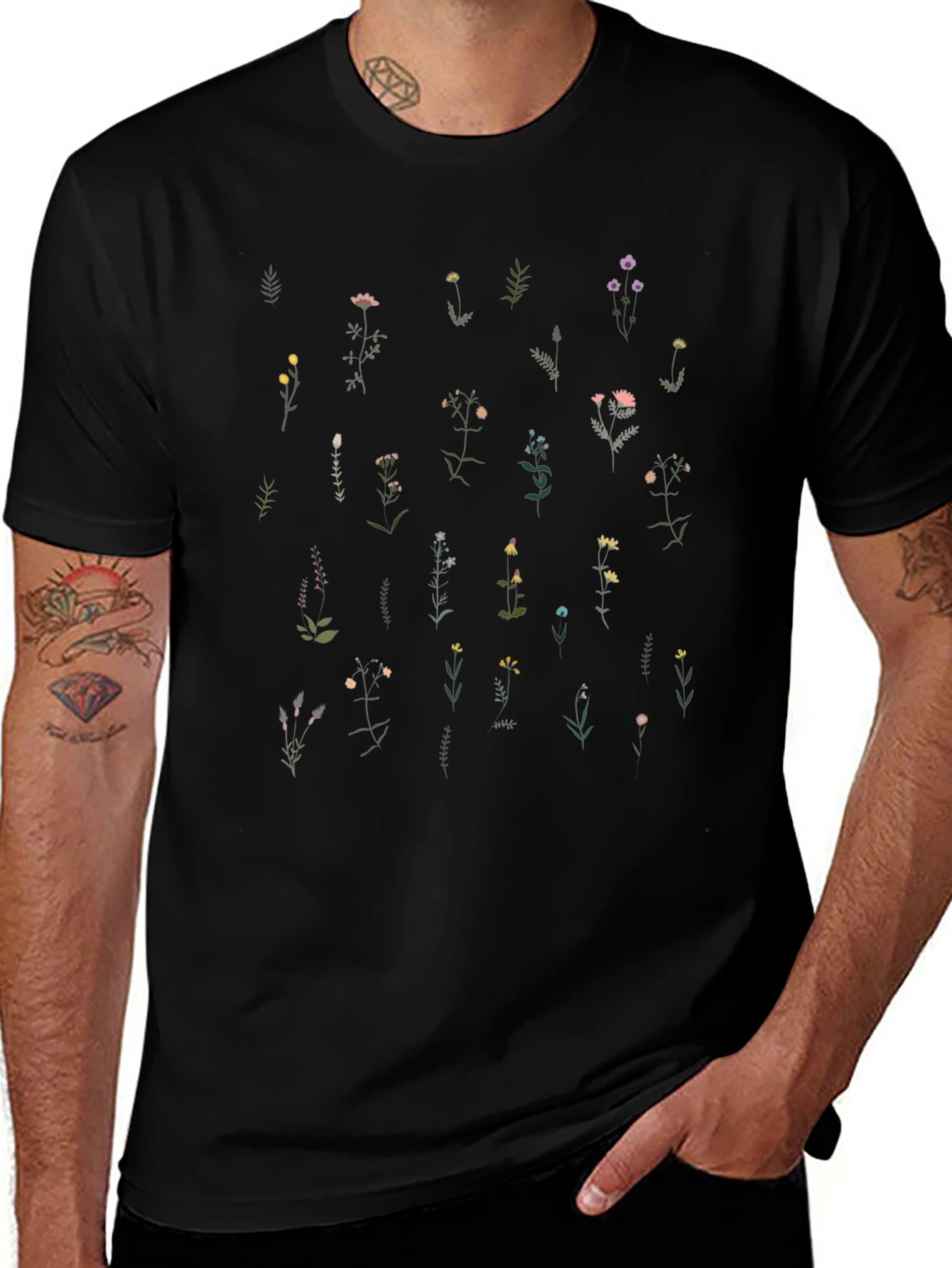 Wildflower Print Black T-Shirt
