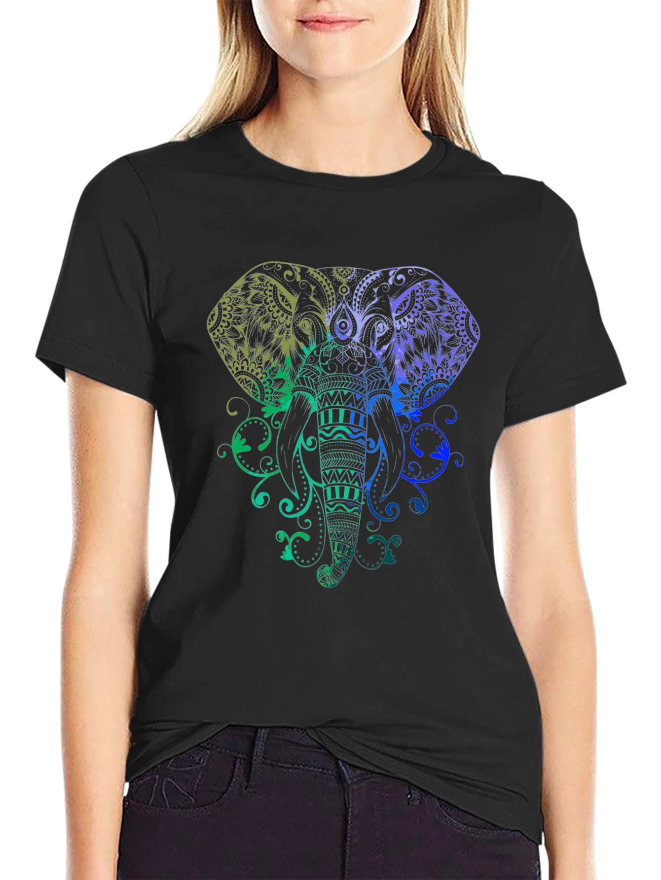Elephant Mandala Graphic Tee - Stylish Mens Black T-Shirt