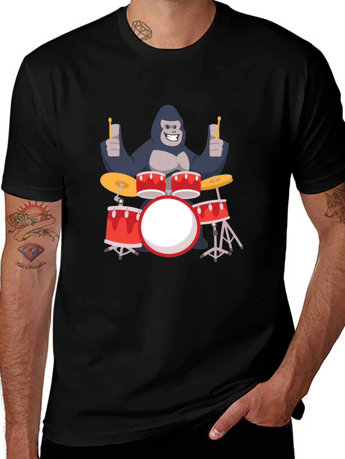 Gorilla Drummer T-Shirt - Black
