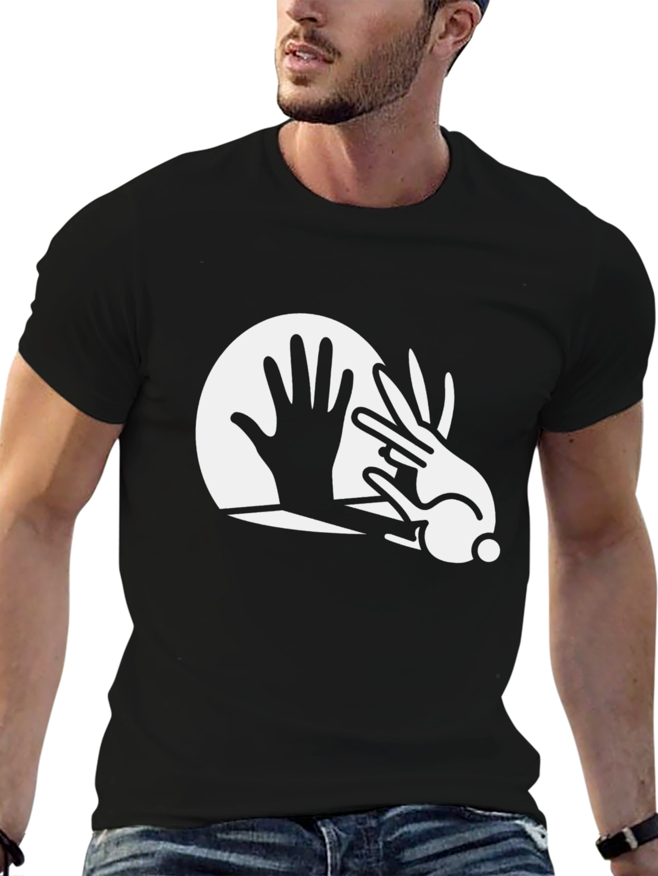 Rabbit Hand Shadow Art Black T-Shirt