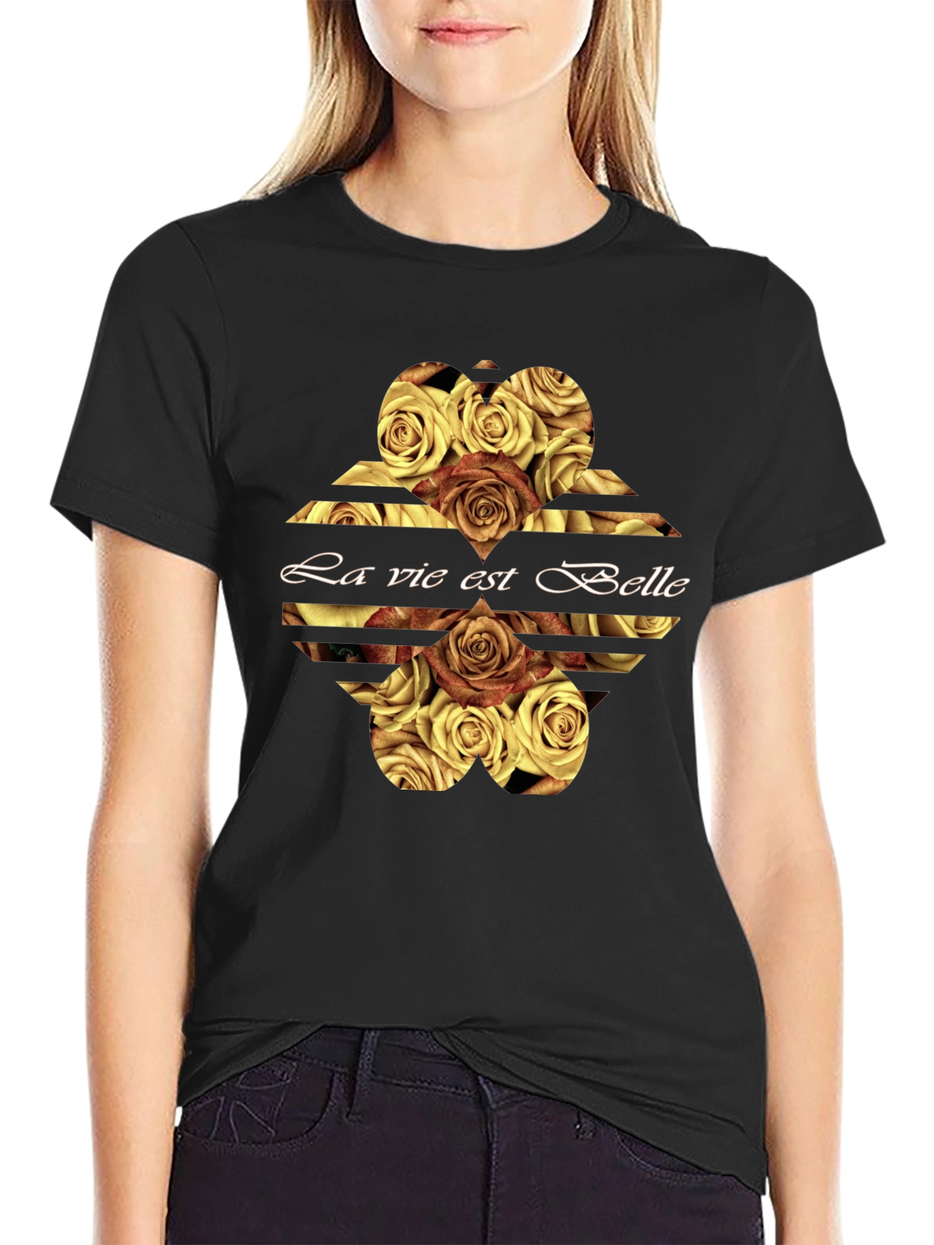 La Vie Est Belle Roses Graphic Tee - Black