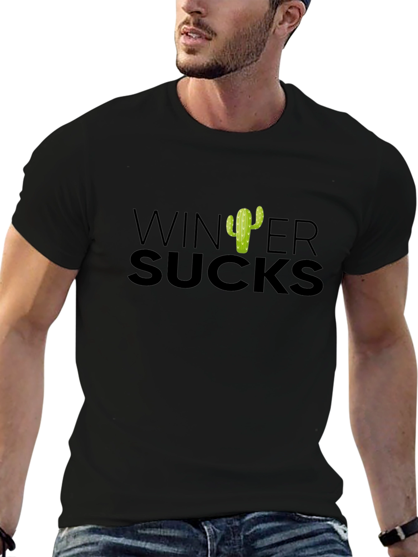 Winter Sucks Cactus T-Shirt - Black Cotton Tee