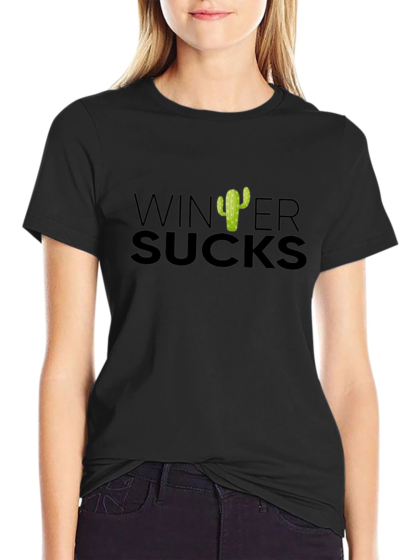 Winter Sucks Cactus T-Shirt - Black Cotton Tee