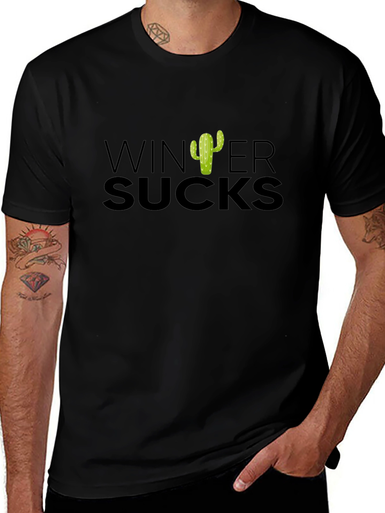 Winter Sucks Cactus T-Shirt - Black Cotton Tee