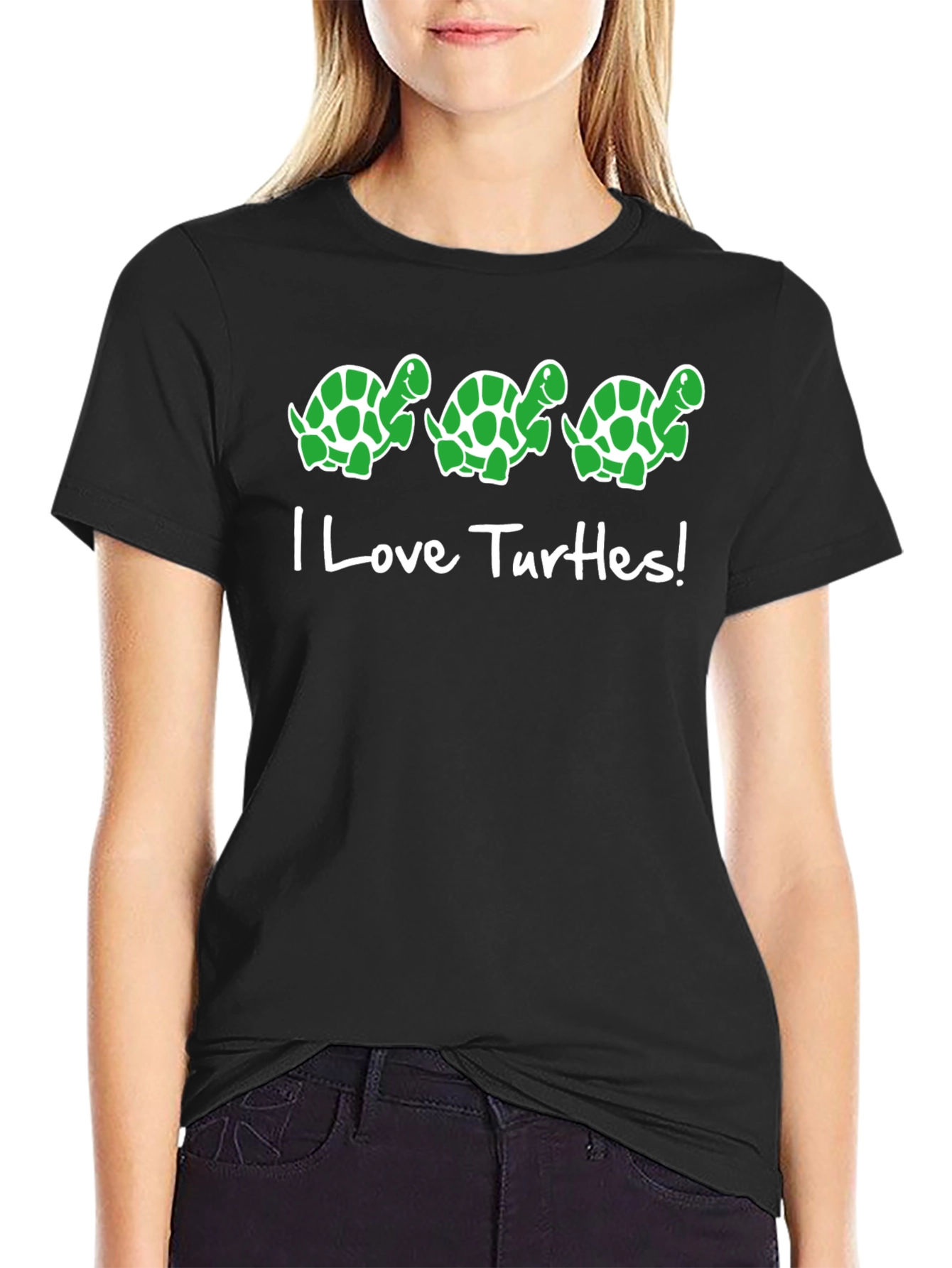 I Love Turtles! Graphic Tee - Black Cotton T-Shirt