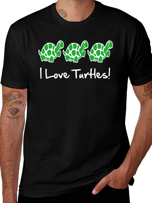 I Love Turtles! Graphic Tee - Black Cotton T-Shirt