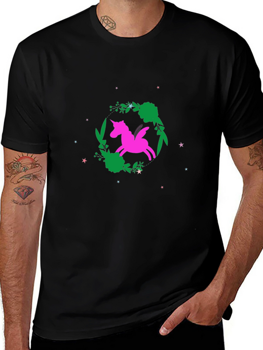 Unicorn Graphic Tee - Black Cotton Shirt