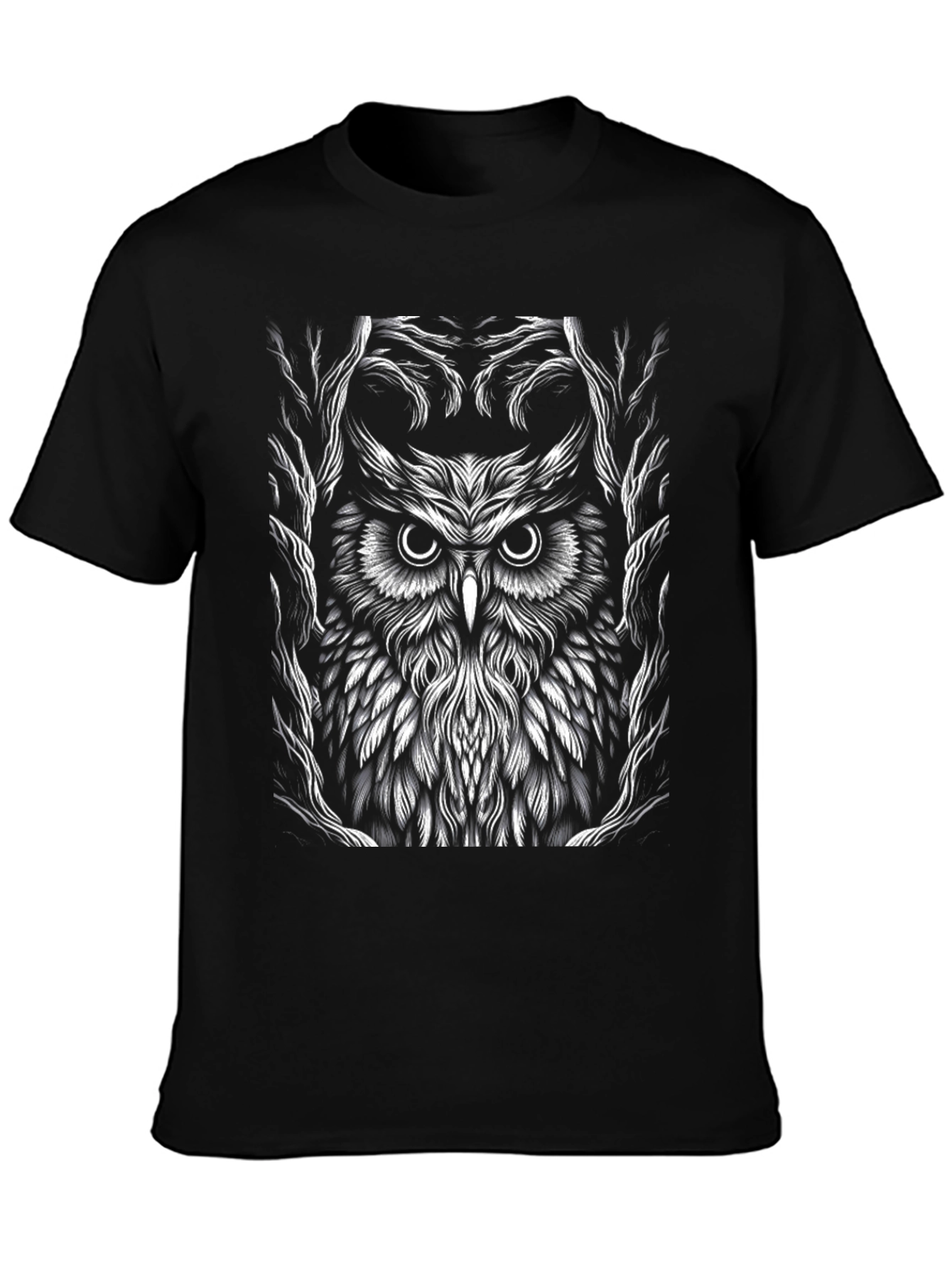 Owl Graphic Tee - Black Cotton T-Shirt