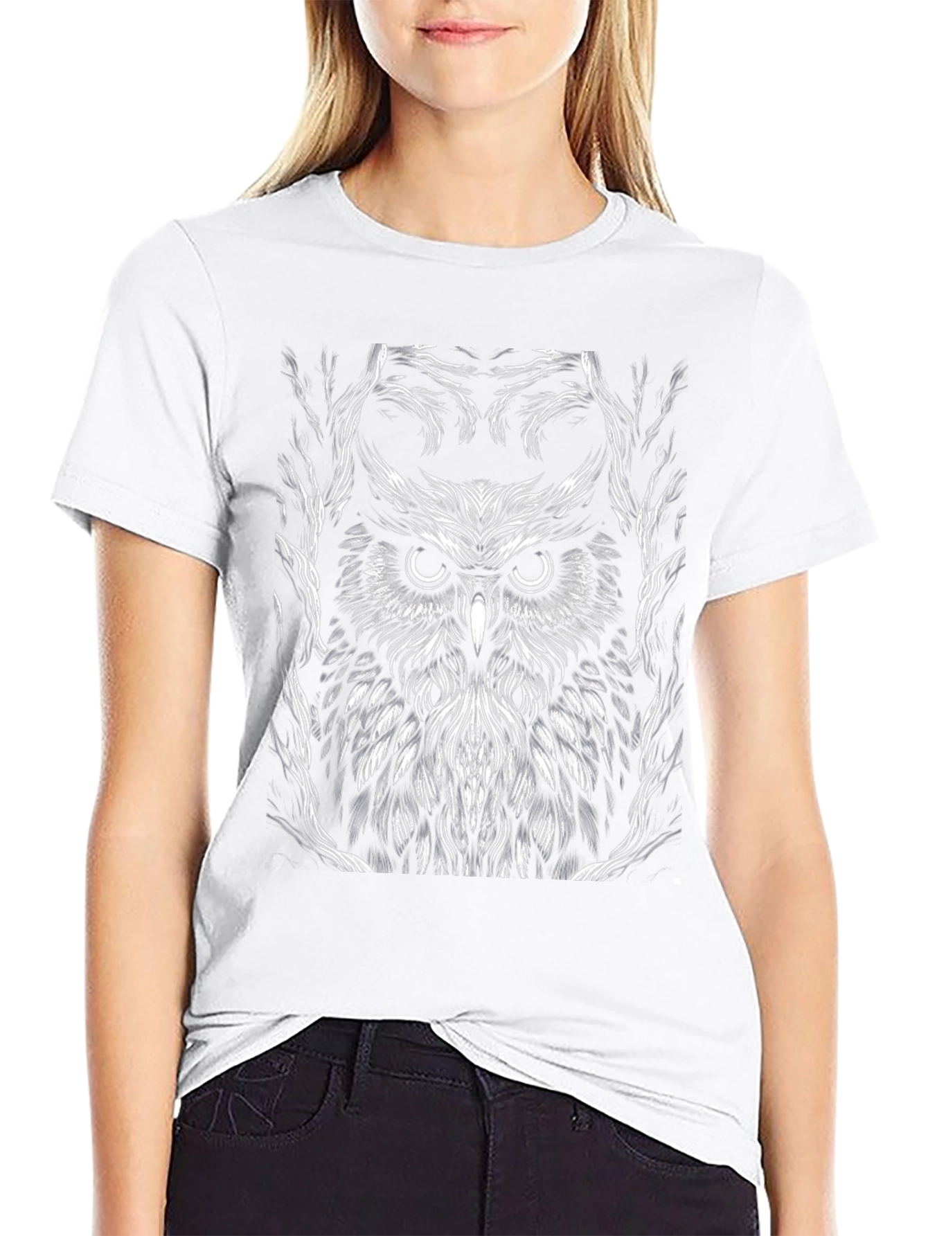 Owl Graphic Tee - Black Cotton T-Shirt