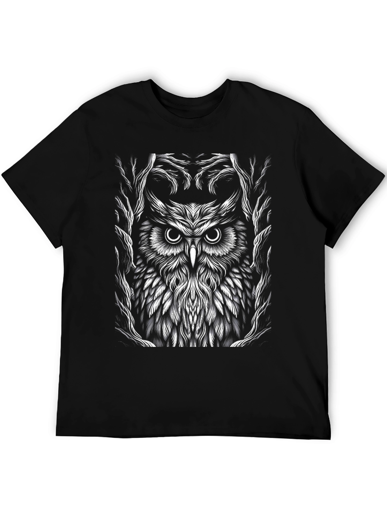 Owl Graphic Tee - Black Cotton T-Shirt