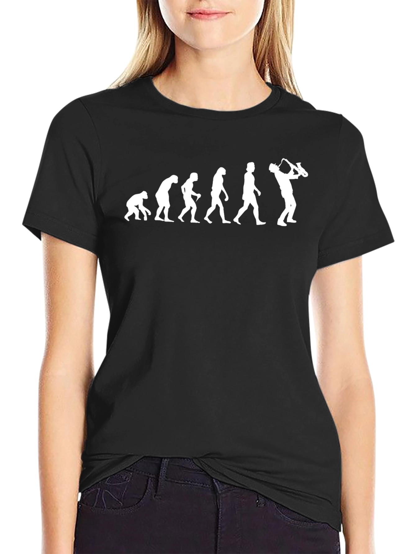 Evolution of Saxophone Player Black T-Shirt