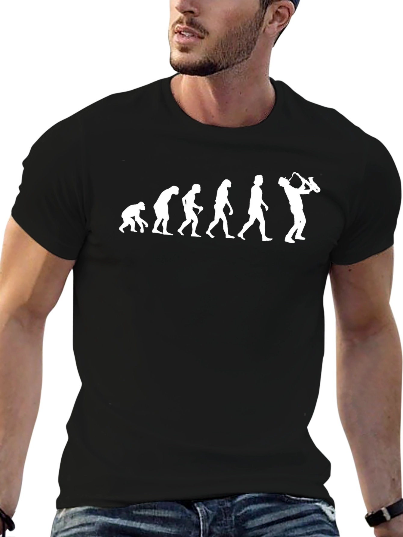 Evolution of Saxophone Player Black T-Shirt