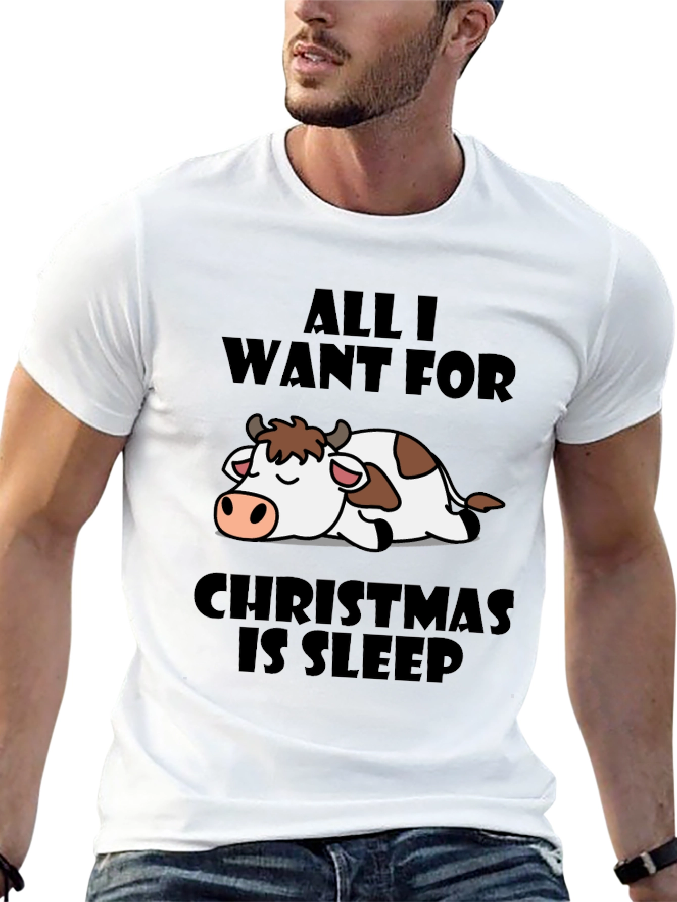 Funny Christmas Cow Sleep T-Shirt