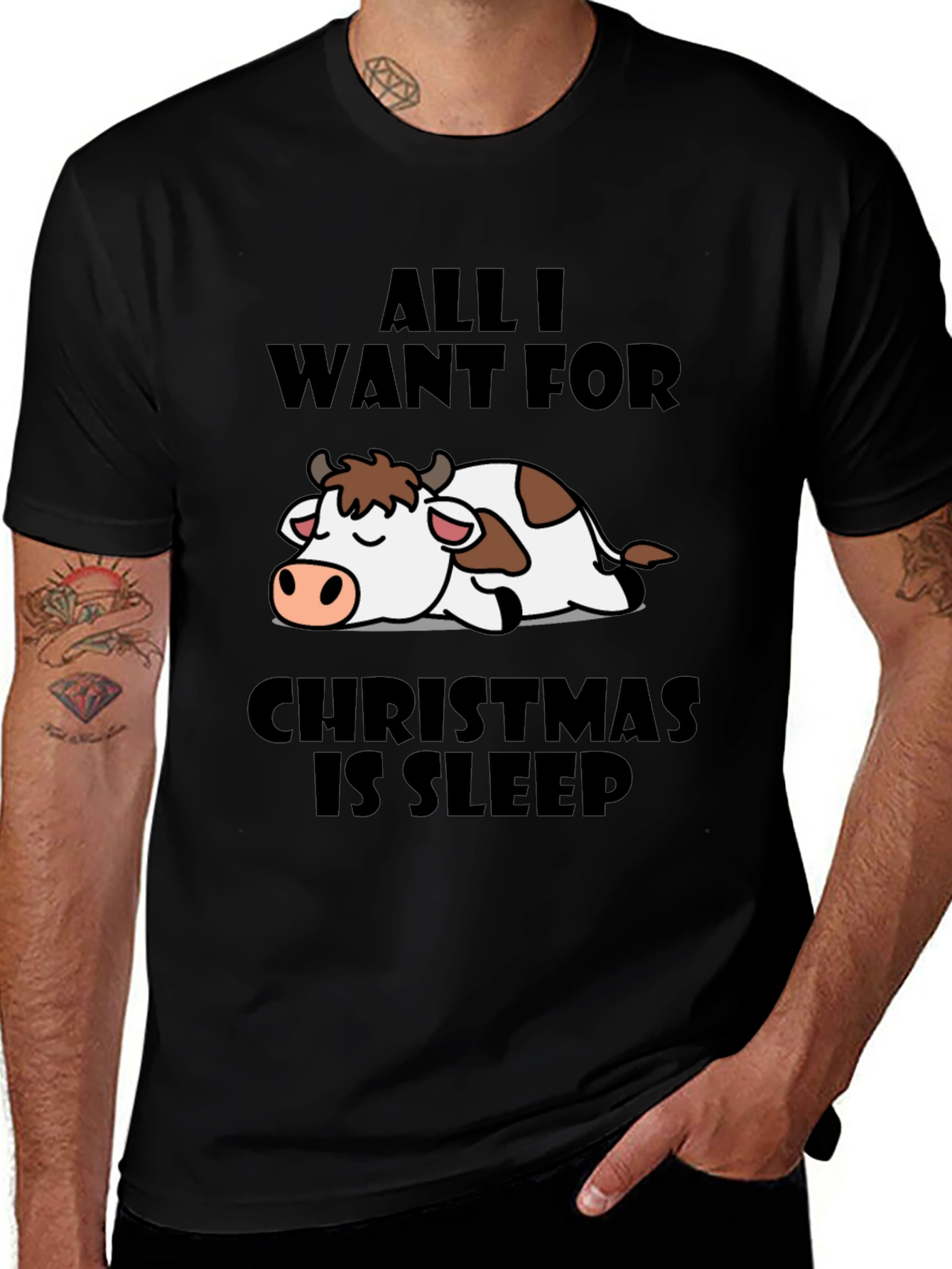 Funny Christmas Cow Sleep T-Shirt