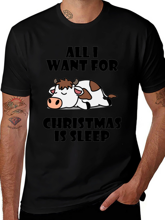 Funny Christmas Cow Sleep T-Shirt
