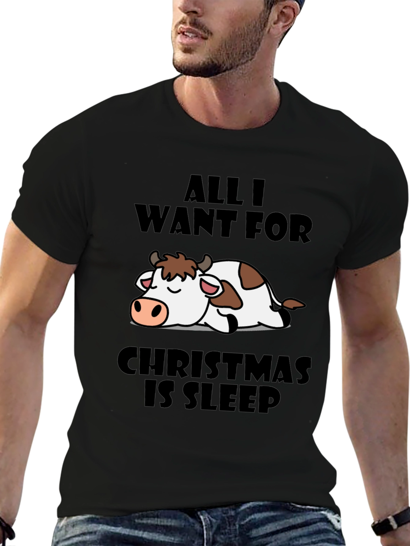 Funny Christmas Cow Sleep T-Shirt