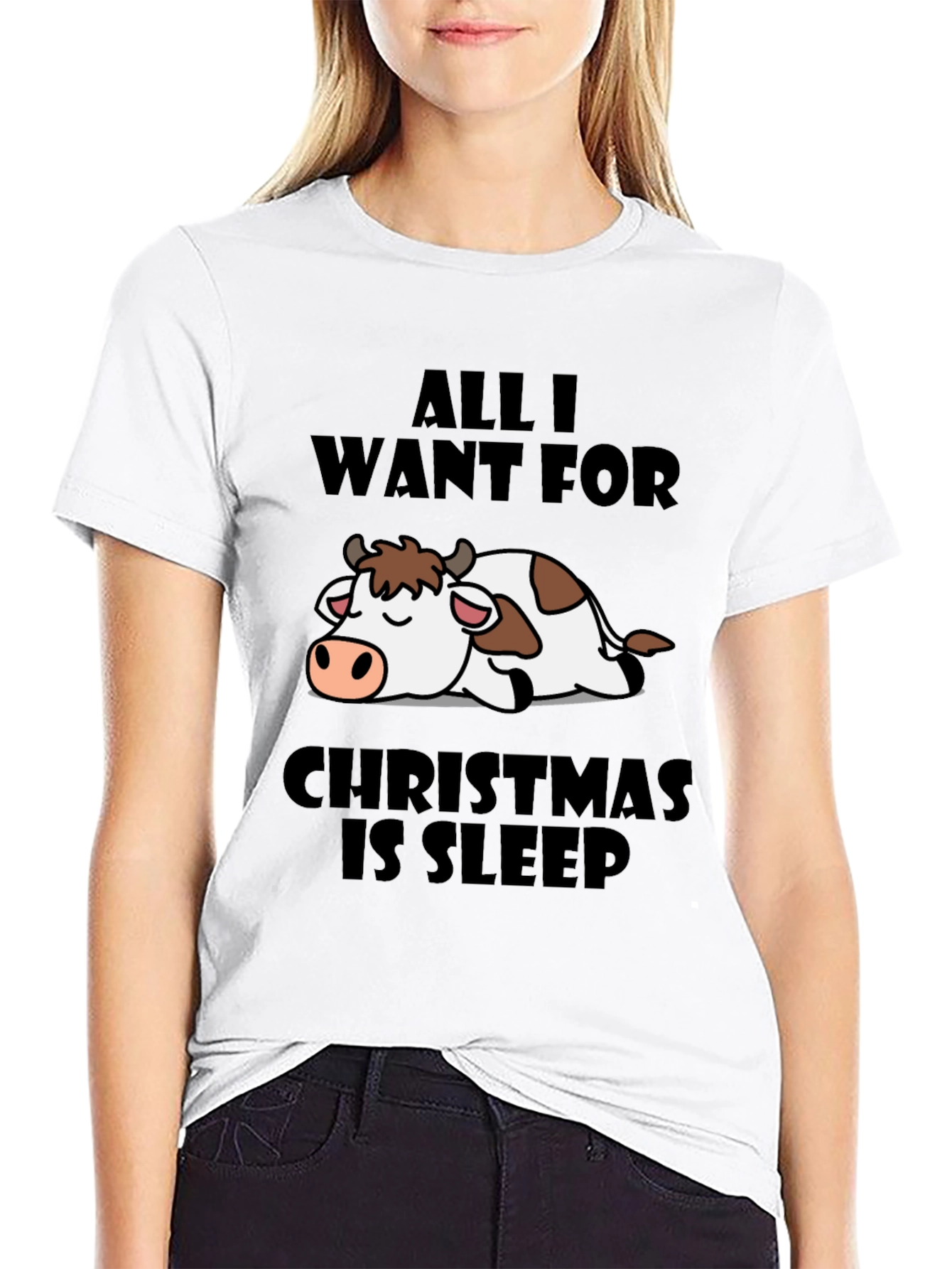 Funny Christmas Cow Sleep T-Shirt