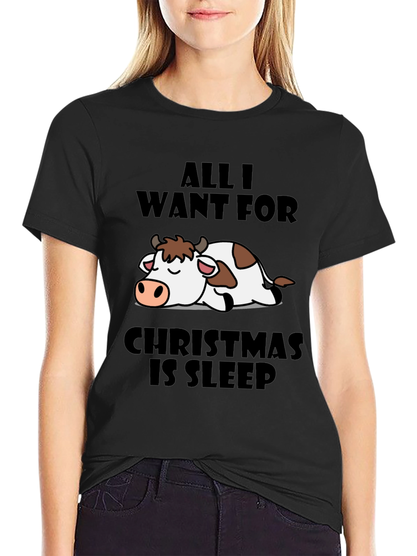 Funny Christmas Cow Sleep T-Shirt