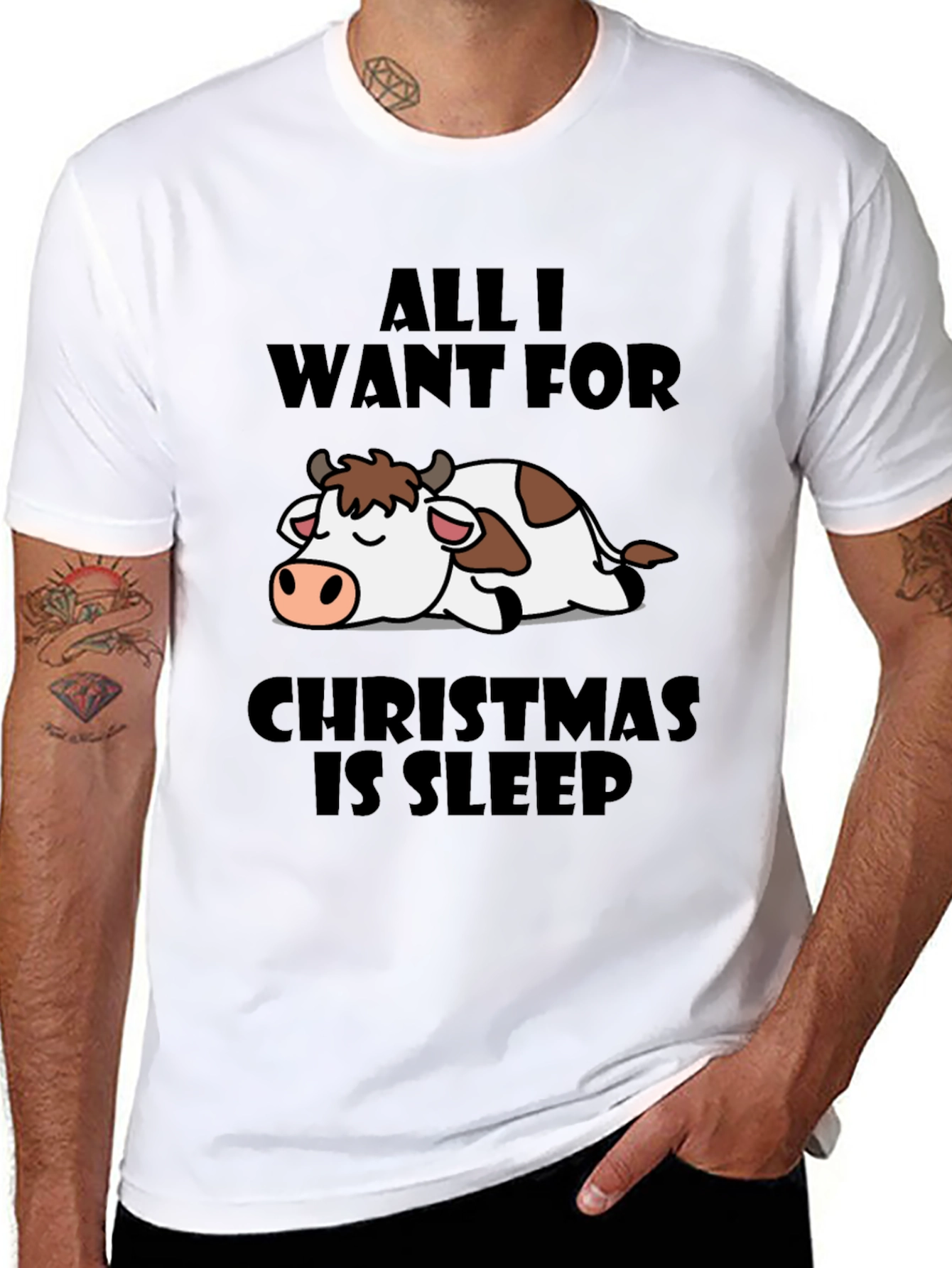 Funny Christmas Cow Sleep T-Shirt