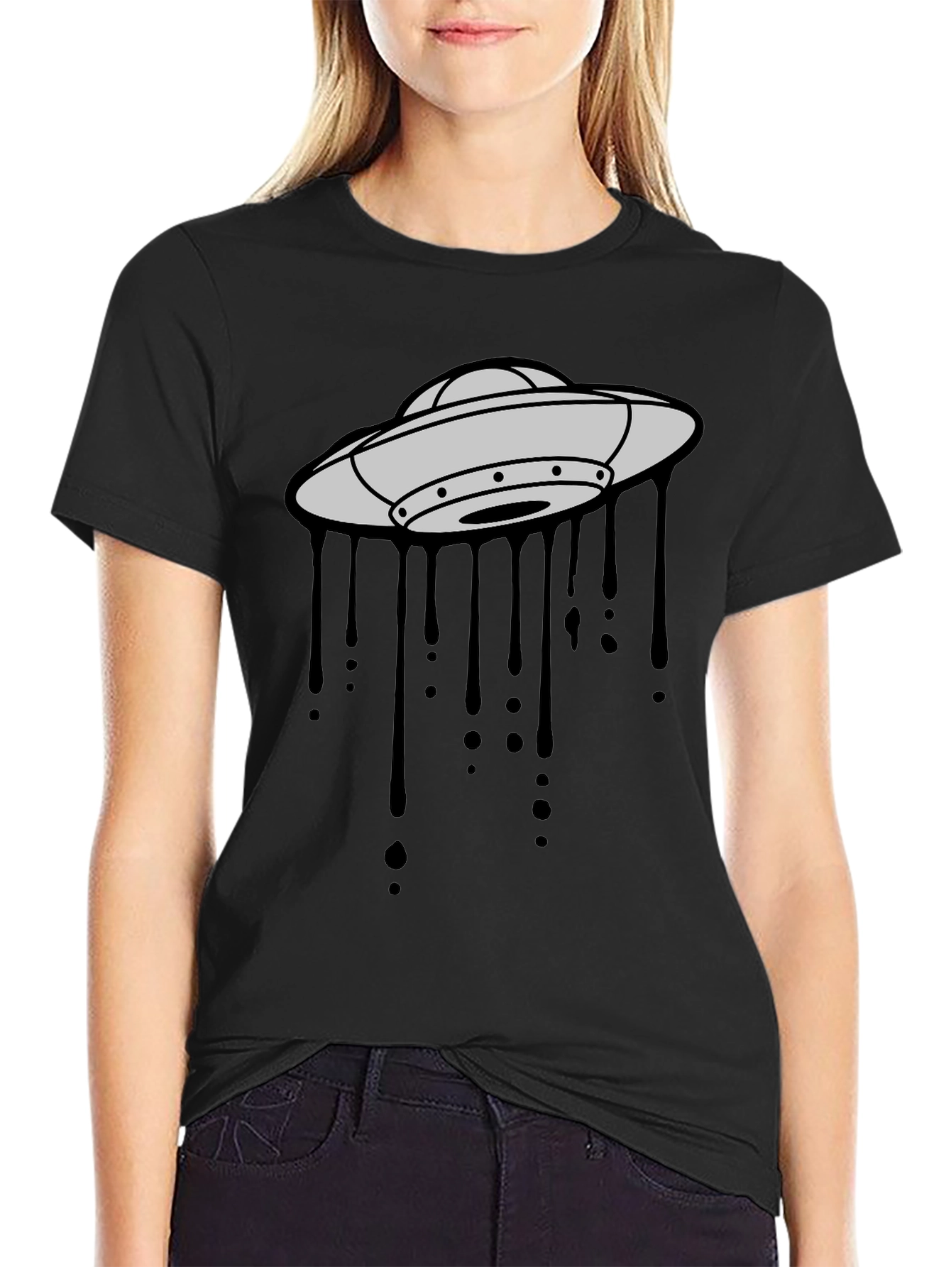 UFO Drip Graphic Black T-Shirt