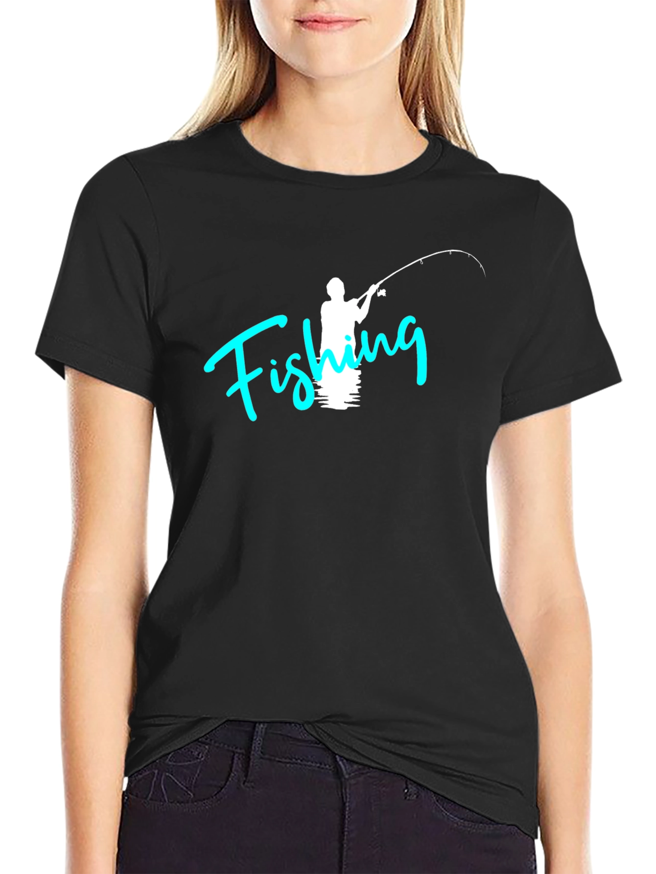 Fishing Graphic Tee - Black Cotton T-Shirt