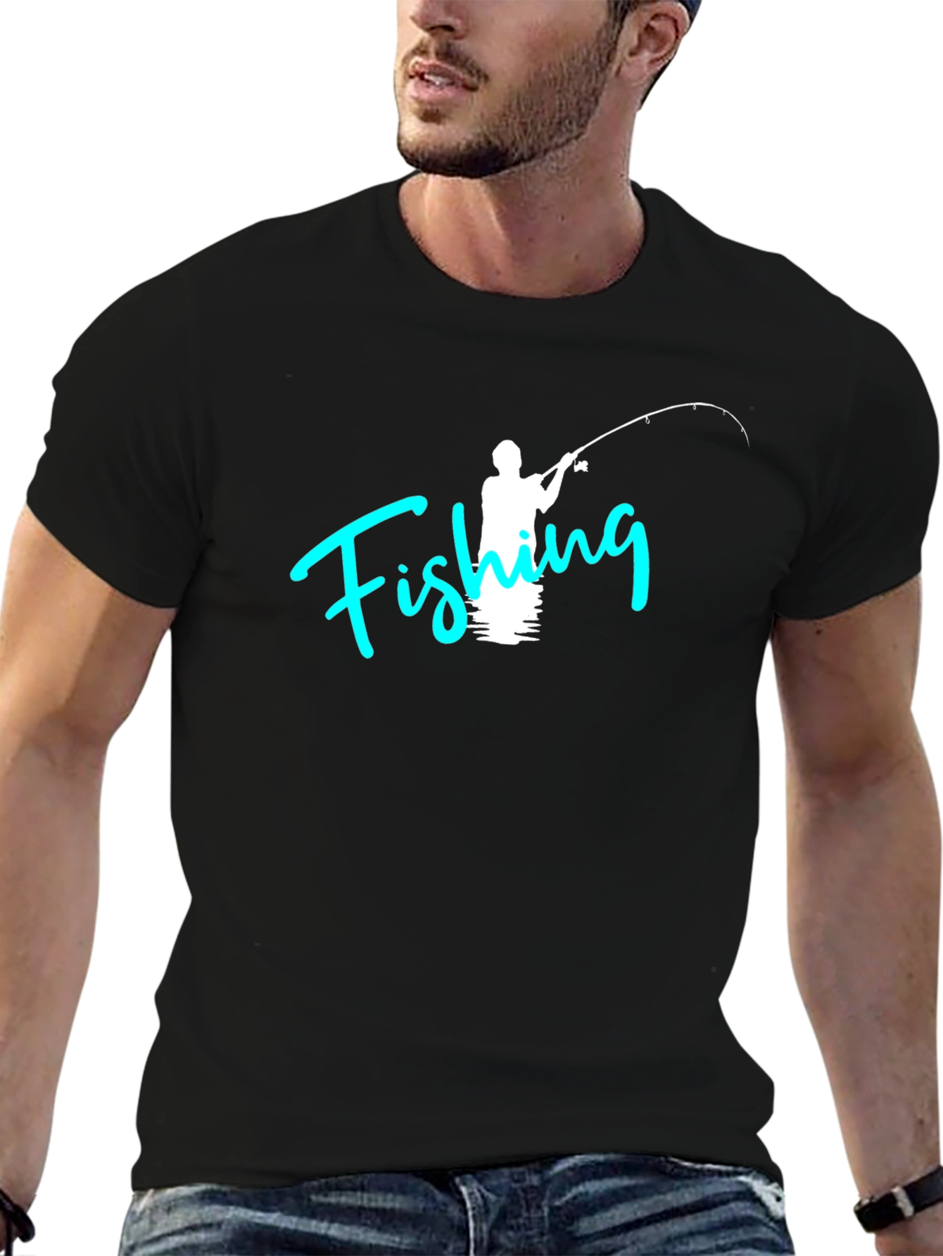Fishing Graphic Tee - Black Cotton T-Shirt