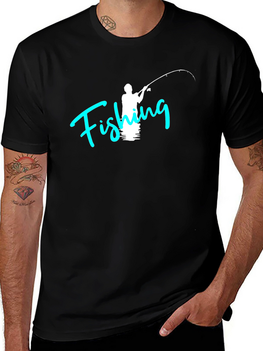 Fishing Graphic Tee - Black Cotton T-Shirt