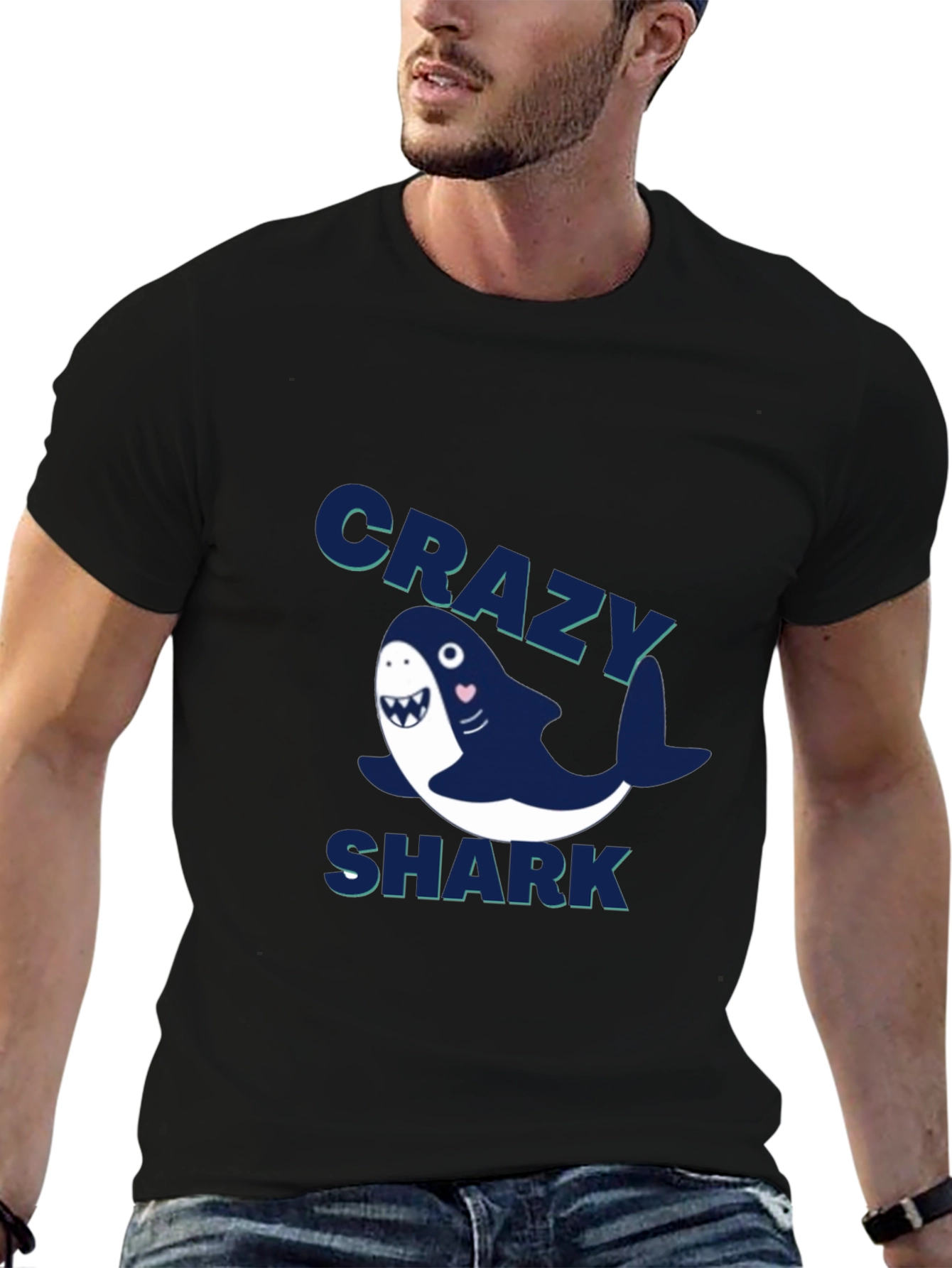 Crazy Shark Graphic Tee - Mens Black T-Shirt