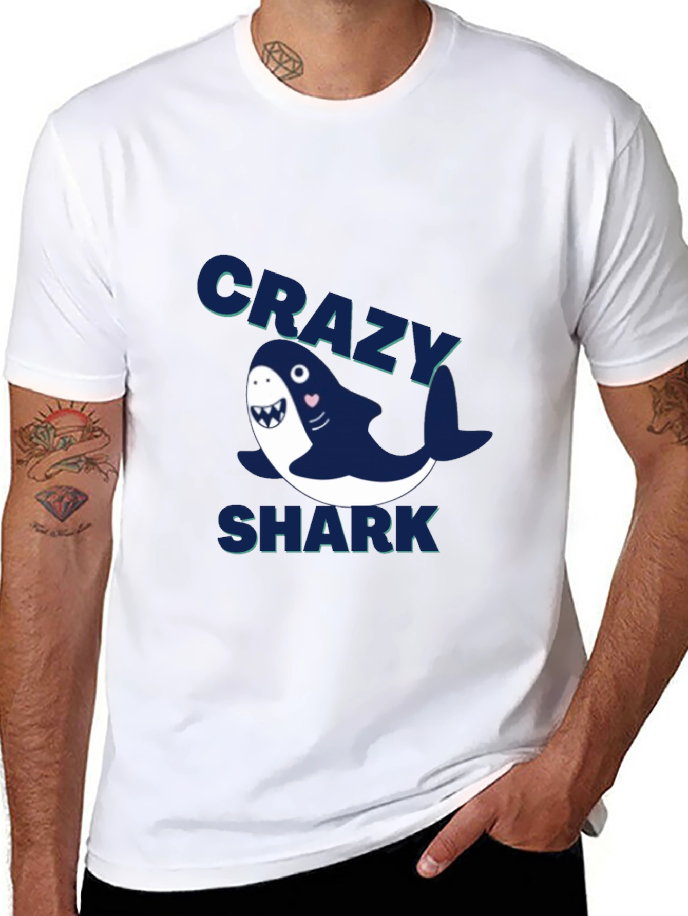 Crazy Shark Graphic Tee - Mens Black T-Shirt