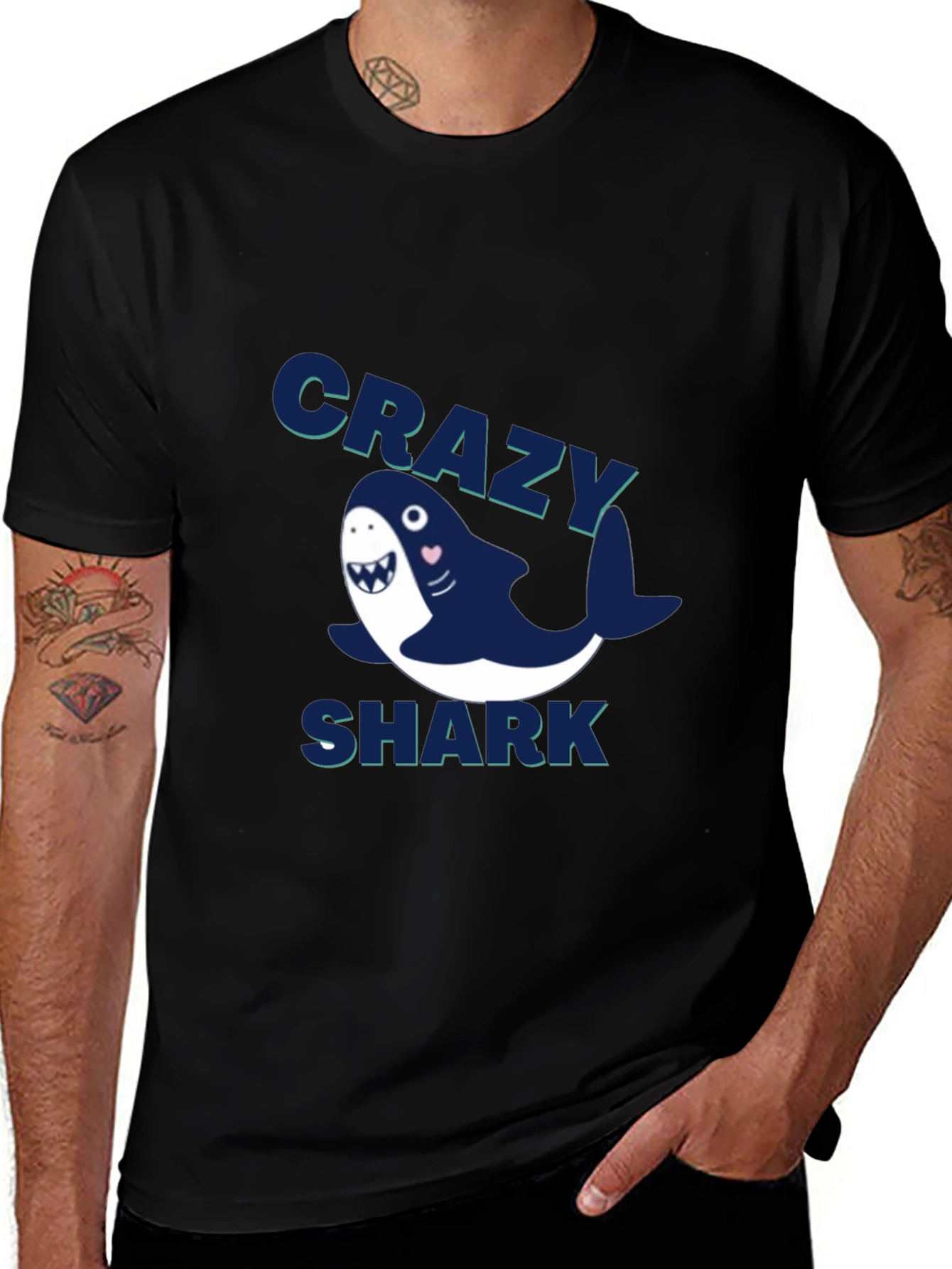Crazy Shark Graphic Tee - Mens Black T-Shirt