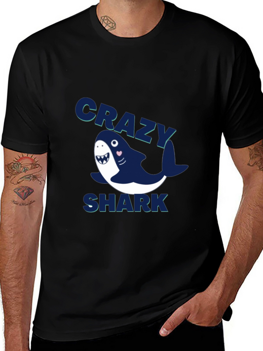 Crazy Shark Graphic Tee - Mens Black T-Shirt
