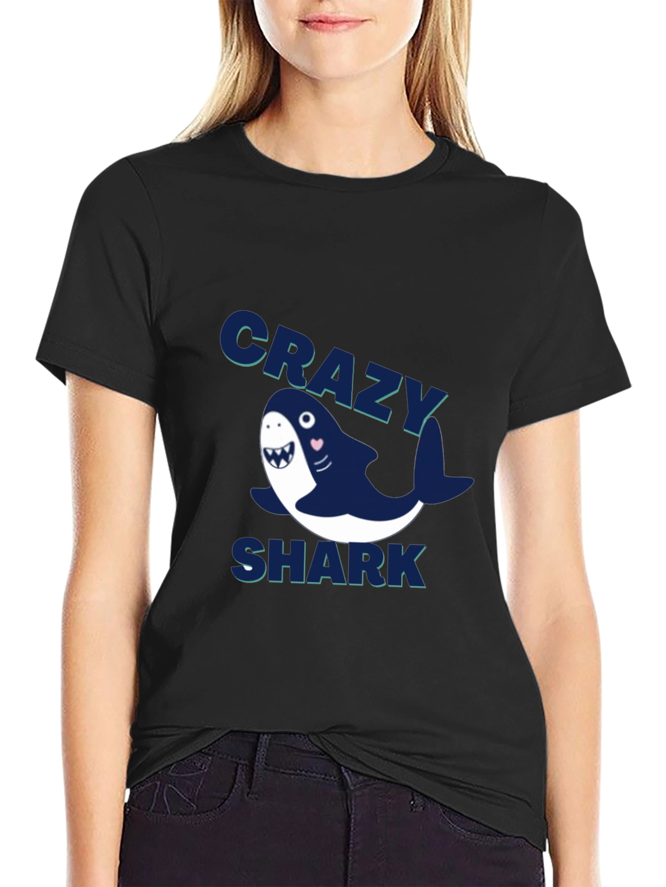 Crazy Shark Graphic Tee - Mens Black T-Shirt