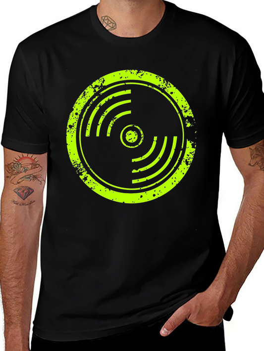 Retro Vinyl Record Graphic Tee - Black