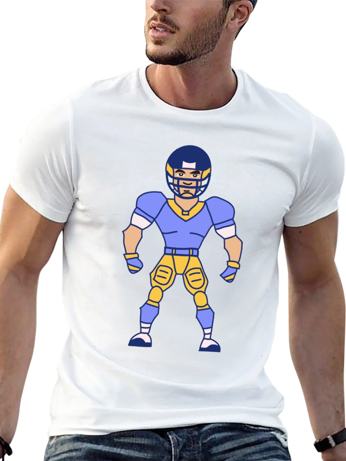 Cartoon Football Player Graphic T-Shirt