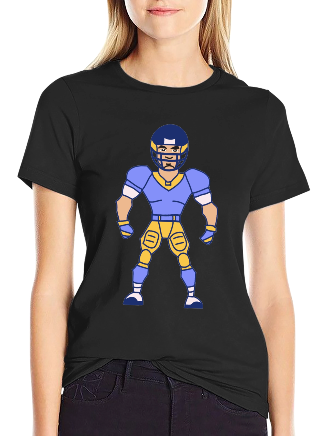 Cartoon Football Player Graphic T-Shirt