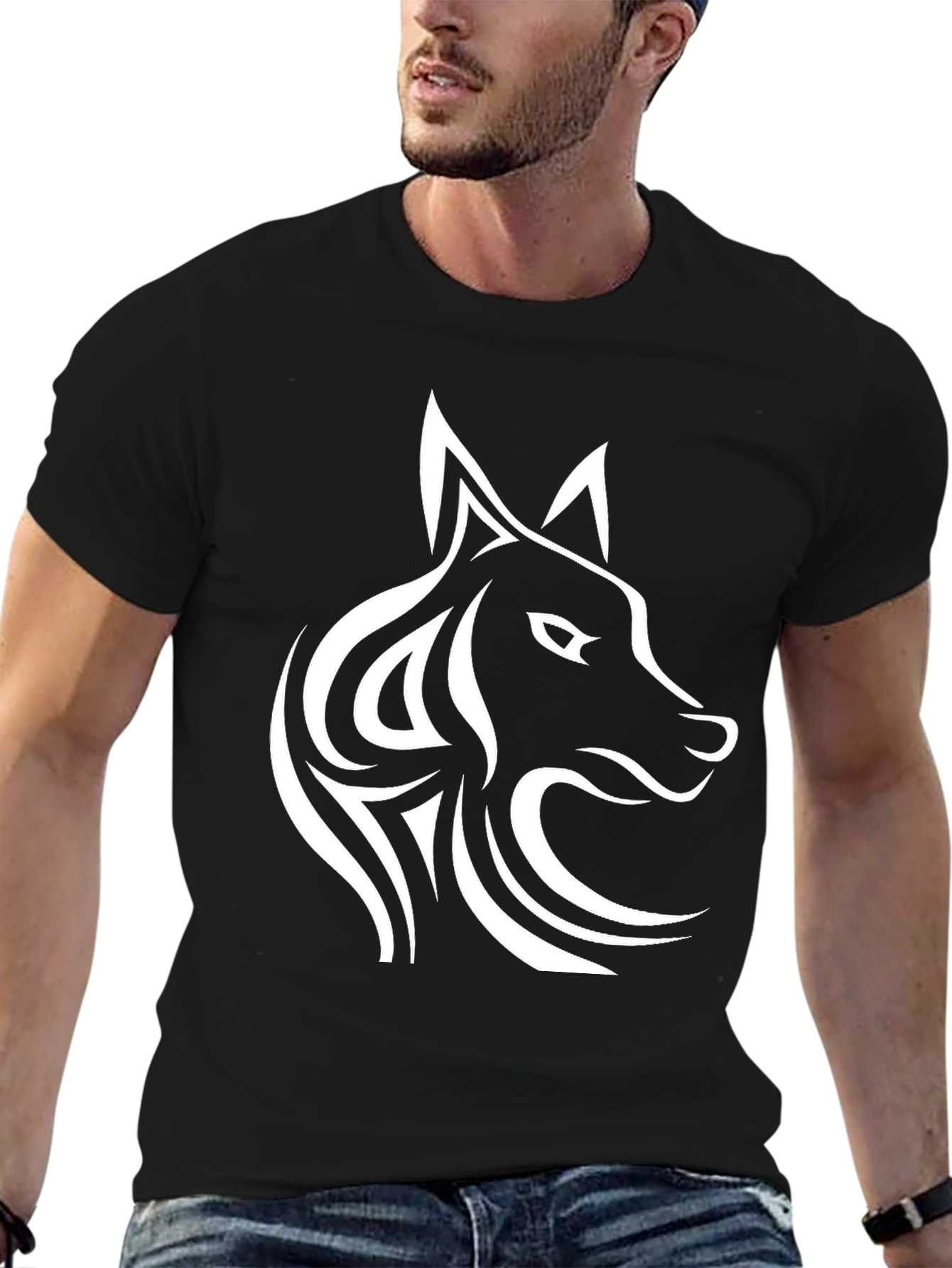 Wolf Graphic Tee - Stylish Mens Black T-Shirt
