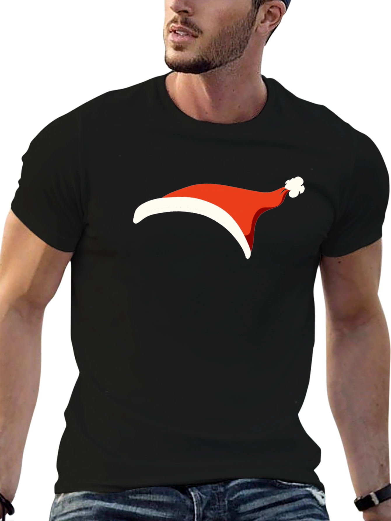 Festive Santa Hat Graphic Tee - Black