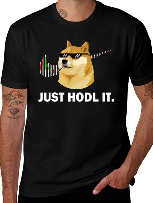 Just Hodl It Doge T-Shirt - Black Cotton Crypto Tee