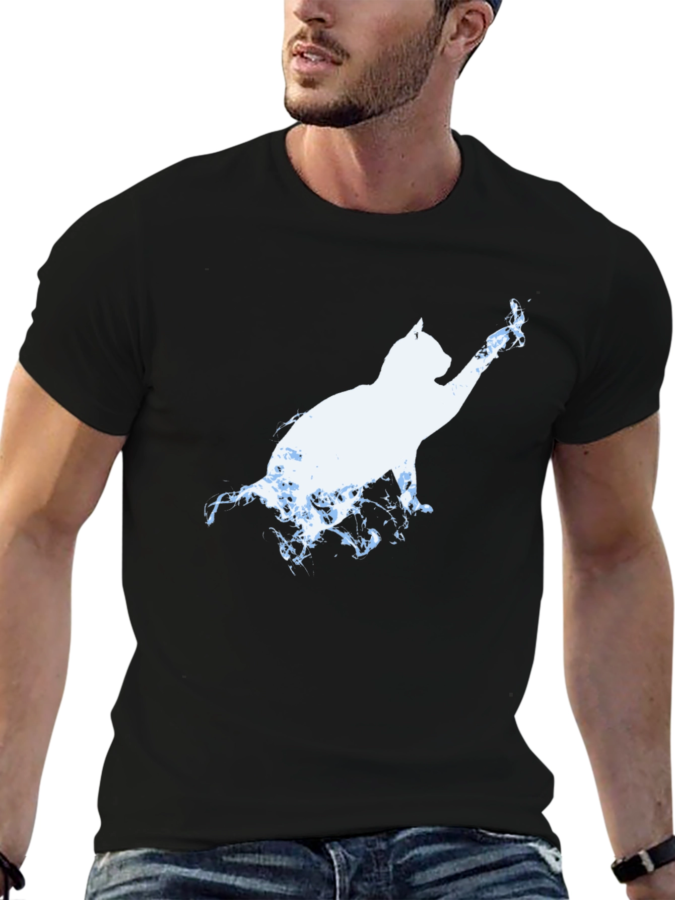 Cat Silhouette T-Shirt - Black Graphic Tee