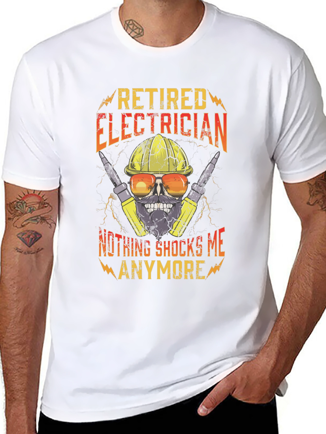 Retired Electrician T-Shirt Funny Skull Tee