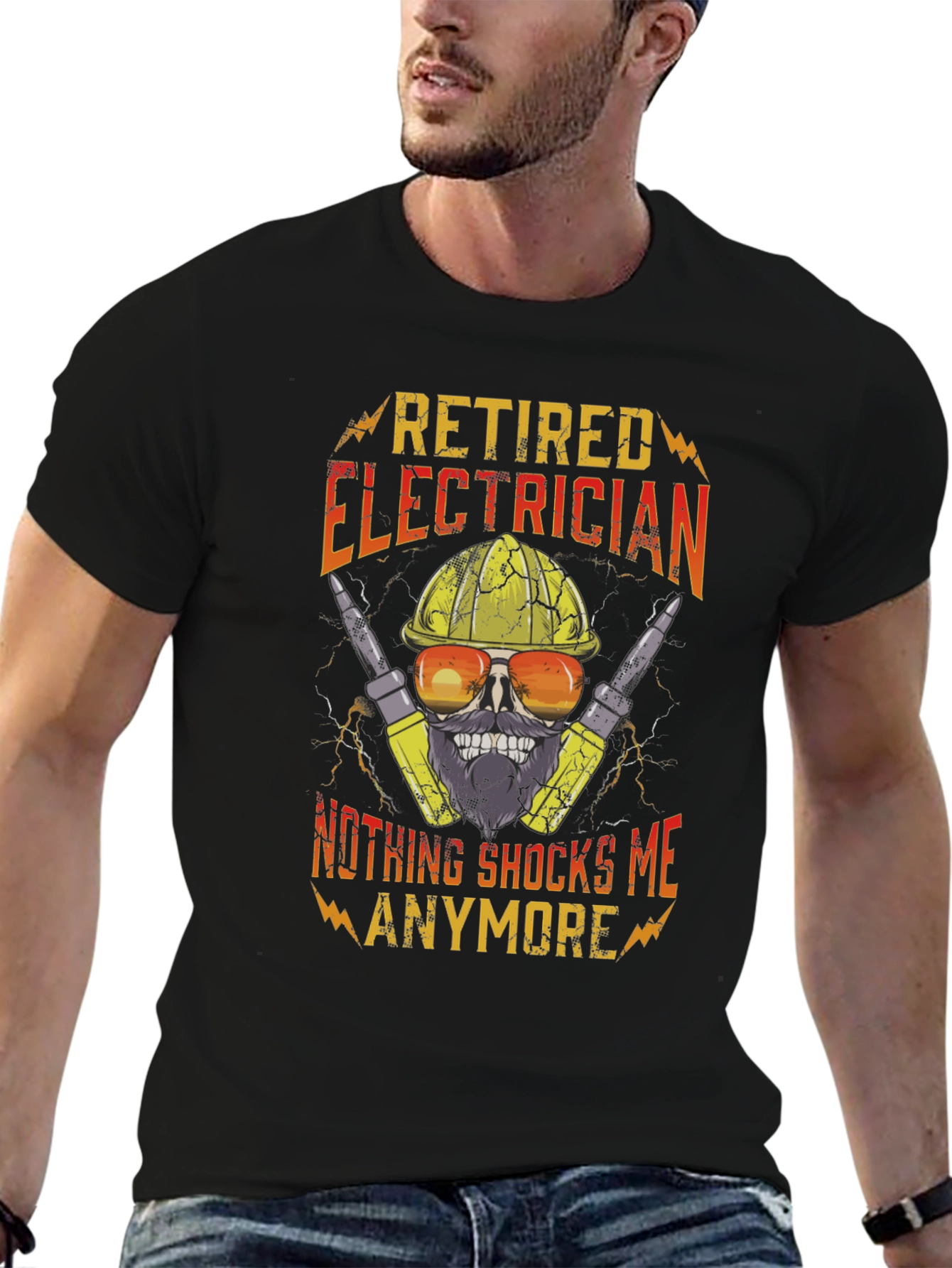 Retired Electrician T-Shirt Funny Skull Tee