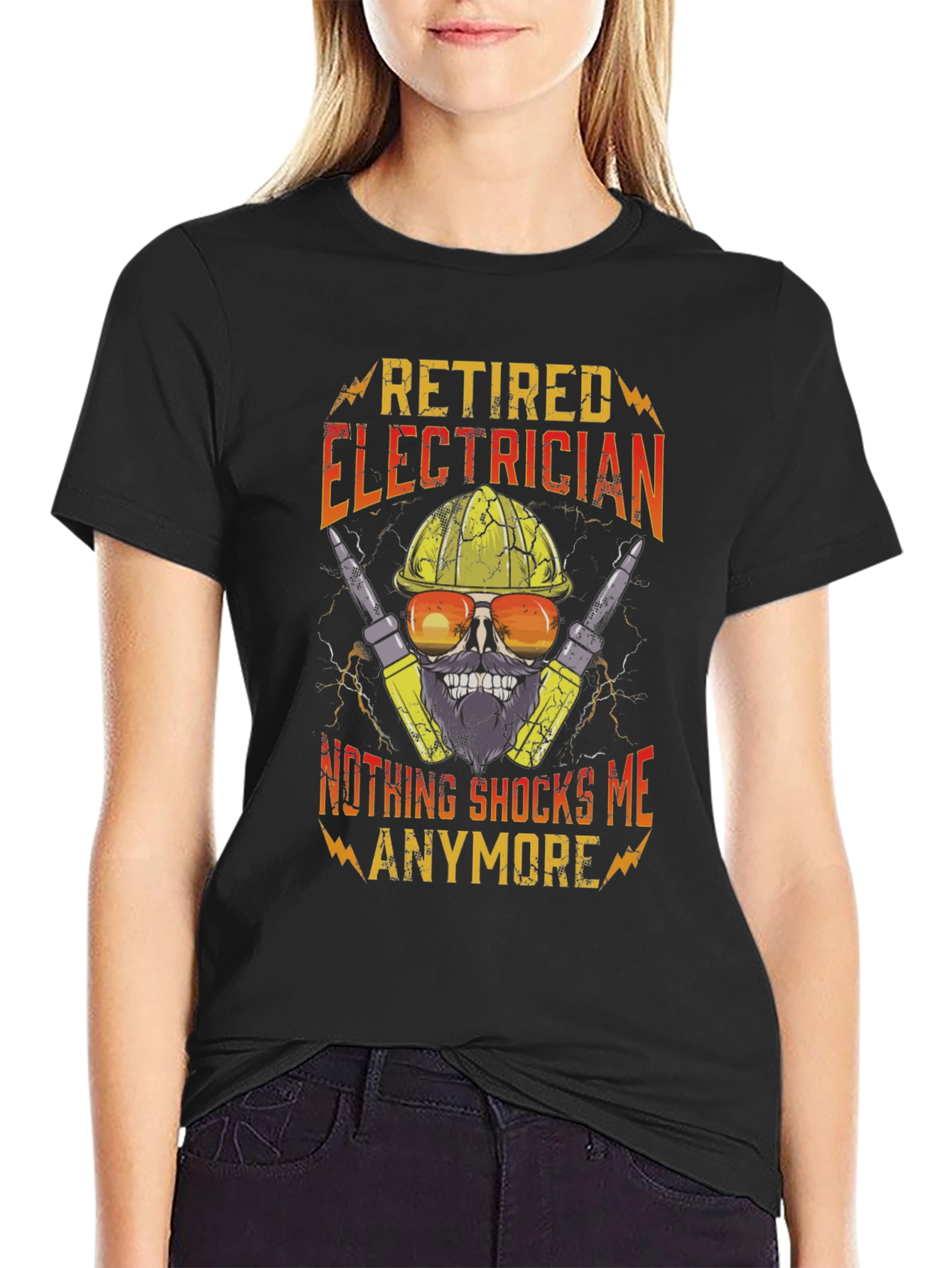 Retired Electrician T-Shirt Funny Skull Tee