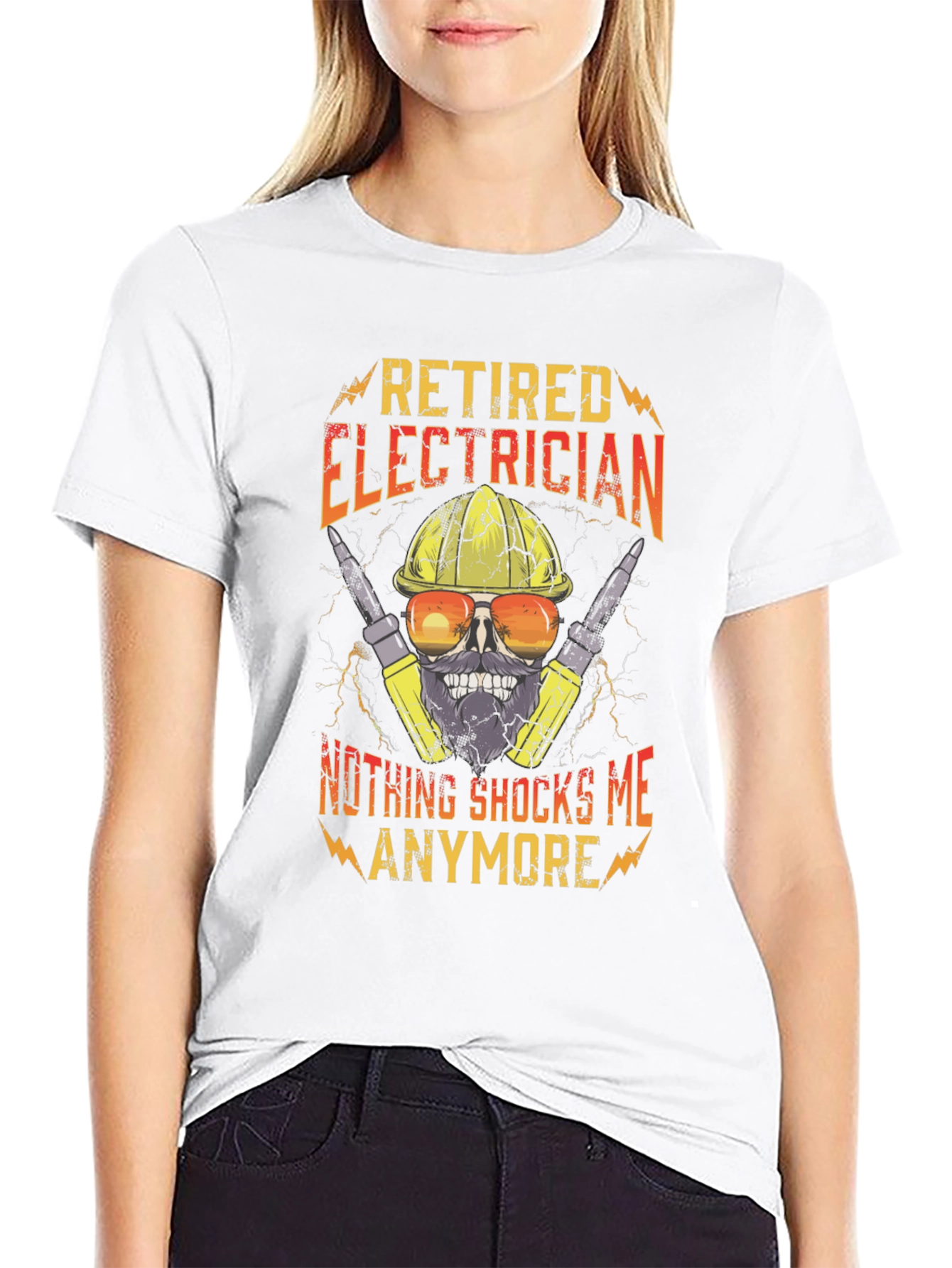 Retired Electrician T-Shirt Funny Skull Tee