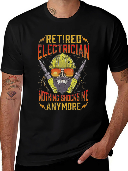 Retired Electrician T-Shirt Funny Skull Tee